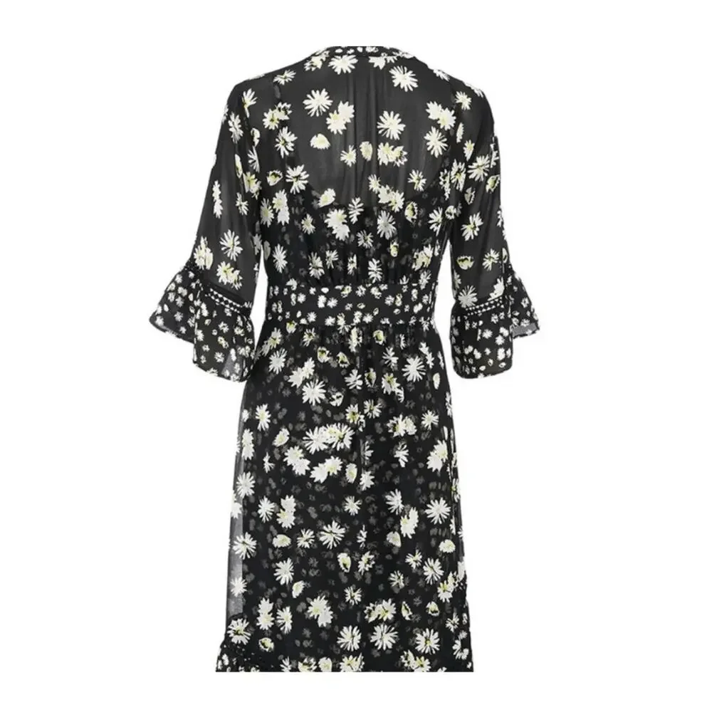 CAbi Daisy Print 2 Piece Chiffon Dress/Duster Wrap Black & White Sz L COTTAGE - Picture 6 of 16